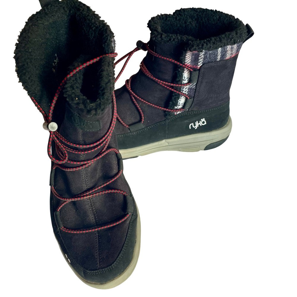 Ryka Alyssa Women's Black Suede Plaid Winter Snow Boots  US 9M‎